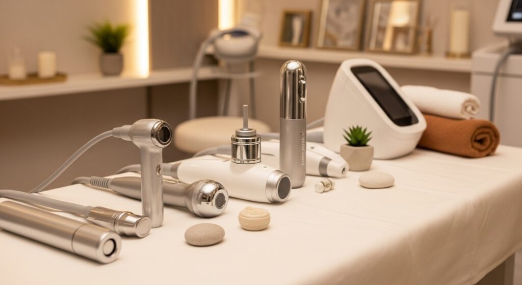 Clínica moderna com equipamentos usados em procedimentos estéticos corporais